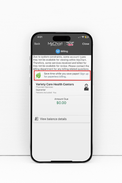 mychart paperless billing option